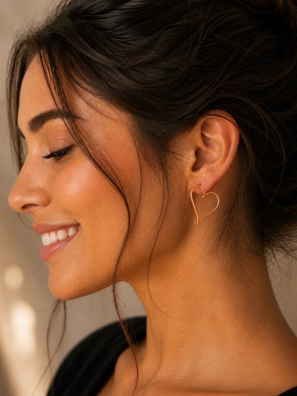Minimal Heart Hoop Earrings Handmade Open Wire Design Rose Gold Silver Copper
